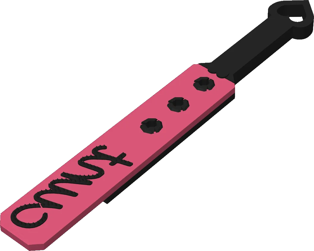 Pink and black paddle with the word cunt on it.